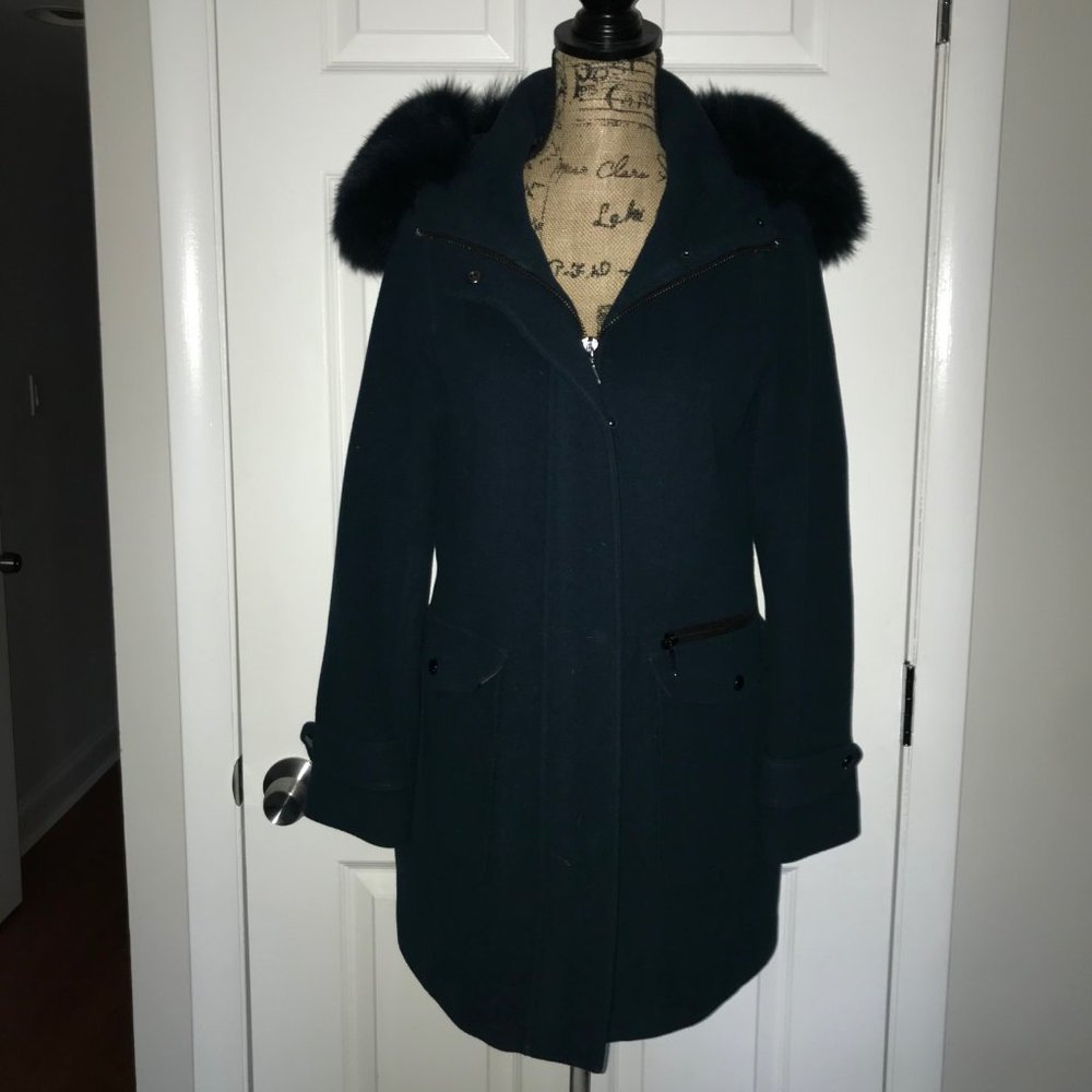 Trina Turk Fox Fur Trim Wool Coat